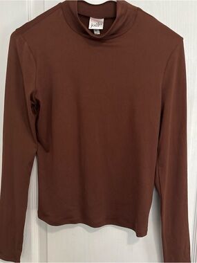 Belle Du Jour Chocolate Brown Long Sleeve Mock Neck Top